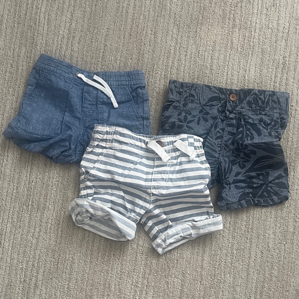 3-Pack Toddler Shorts - Blue, Navy, Striped, 2T